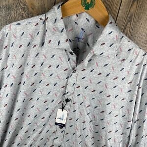 Johnnie-o Featherweight Long Sleeve Button Down Shirt NWT Feather Print Mens L
